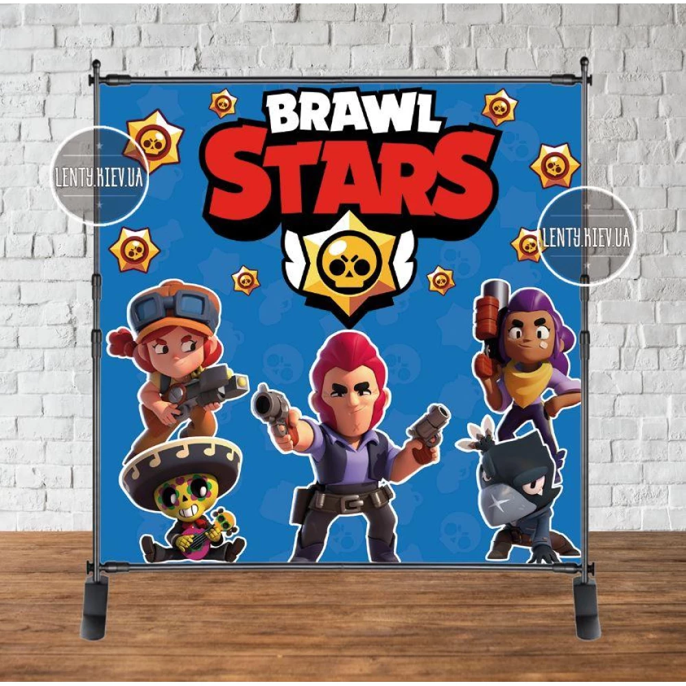 Баннер 2х2 м “Бравл Старс“ (синий) - Фотозона (виниловый) на день рождения (Без каркаса) -