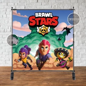 Изображение товара - Баннер 2х2м “Бравл Старс / Битва звезд -Пустыня“ Фотозона (виниловый)на день рождения - Без поздравительной
