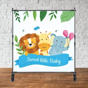 Изображение товара -  Баннер 2х2м “Baby Shower (Беби шауэр/Гендер пати)“ - Фотозона (виниловый) - Sweet little baby, Сафари