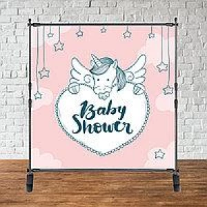 Изображение товара -  Баннер 2х2м “Baby Shower (Беби шауэр/Гендер пати)“ - Фотозона (виниловый) (Без каркаса) - Розовый единорог