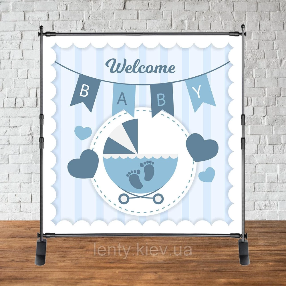 Баннер 2х2м “Baby Shower (Беби шауэр/Гендер пати)“ - Фотозона (виниловый) - Коляска, welcome baby