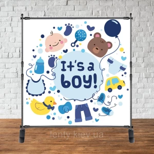 Изображение товара -  Баннер 2х2м “Baby Shower (Беби шауэр/Гендер пати)“ - Фотозона (виниловый) (Без каркаса) - Игрушки, It`s a boy