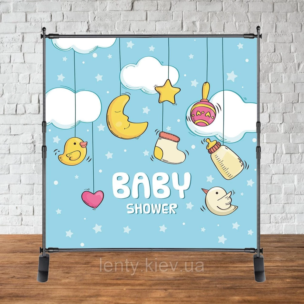 Баннер 2х2м “Baby Shower (Беби шауэр/Гендер пати)“ - Фотозона (виниловый) - Baby shower небо