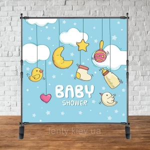 Изображение товара -  Баннер 2х2м “Baby Shower (Беби шауэр/Гендер пати)“ - Фотозона (виниловый) - Baby shower небо