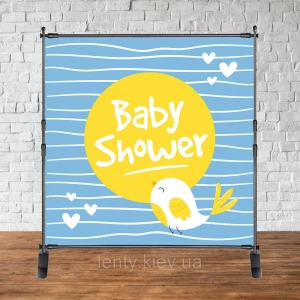 Изображение товара -  Баннер 2х2м “Baby Shower (Беби шауэр/Гендер пати)“ - Фотозона (виниловый) (Без каркаса) - Милая птичка