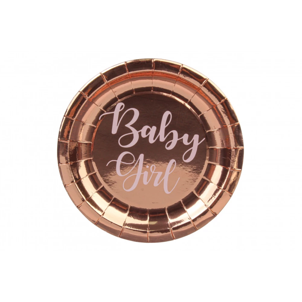 Тарелки 8 шт./уп. (18см.)в стиле “Baby Girl“ baby shower Беби Шауэр (Розовое золото)
