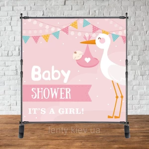 Изображение товара -  Баннер 2х2м “Baby Shower (Беби шауэр/Гендер пати)“ - Фотозона (виниловый) (Без каркаса) - Аист