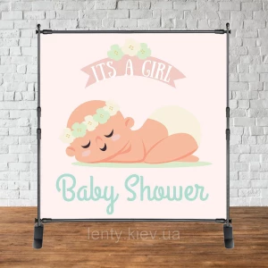 Изображение товара -  Баннер 2х2м “Baby Shower (Беби шауэр/Гендер пати)“ - Фотозона (виниловый) - Девочка малышка