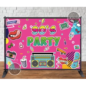 Изображение товара - Баннер 3х2м “Вечеринка в стиле 90х“ (диско / дискотека) - Фотозона (виниловый) на день рождения (без каркаса)
