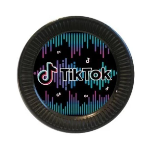 Изображение товара -  Тарелки (18см) “Тик Ток“ черные бумажные - малотиражные тарелочки-