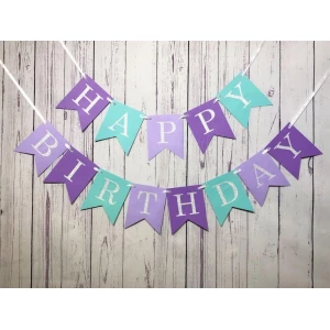 Изображение товара -  Флажки-гирлянды (Фиолетовый, лавандовый, лазурный (Happy Birthday) 13 флажков 2,5 метра (18х13,5см.) -