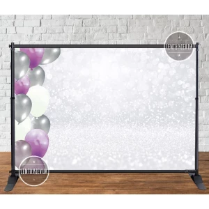 Изображение товара - Баннер 3х2м “Фон серебряные блестки. Гирлянда из шаров“ Фотозона (виниловый) на День рождения -
