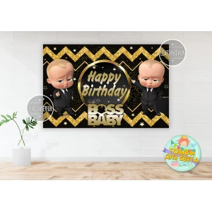 Изображение товара - Плакат “Босс молокосос. Черно-золотой“ 100х150 см на детский День рождения-