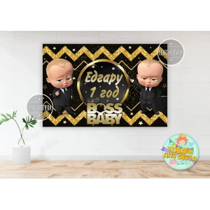 Изображение товара - Плакат “Босс молокосос. Черно-золотой“ 100х150 см на детский День рождения- Индивидуальная надпись