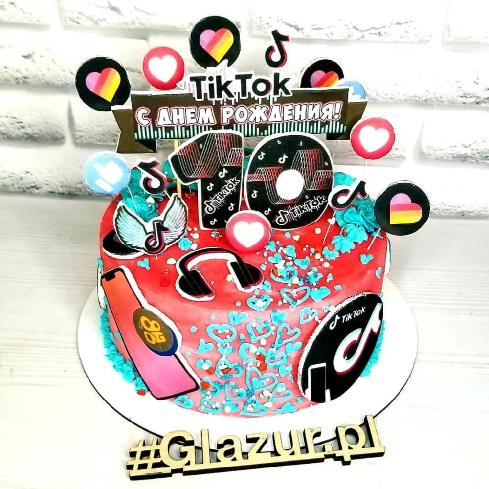 Топпер-цифра (от 0 до 10см цифра) вырубка “Тик Ток/Tik Tok“ (1шт)- КАРТОН 1