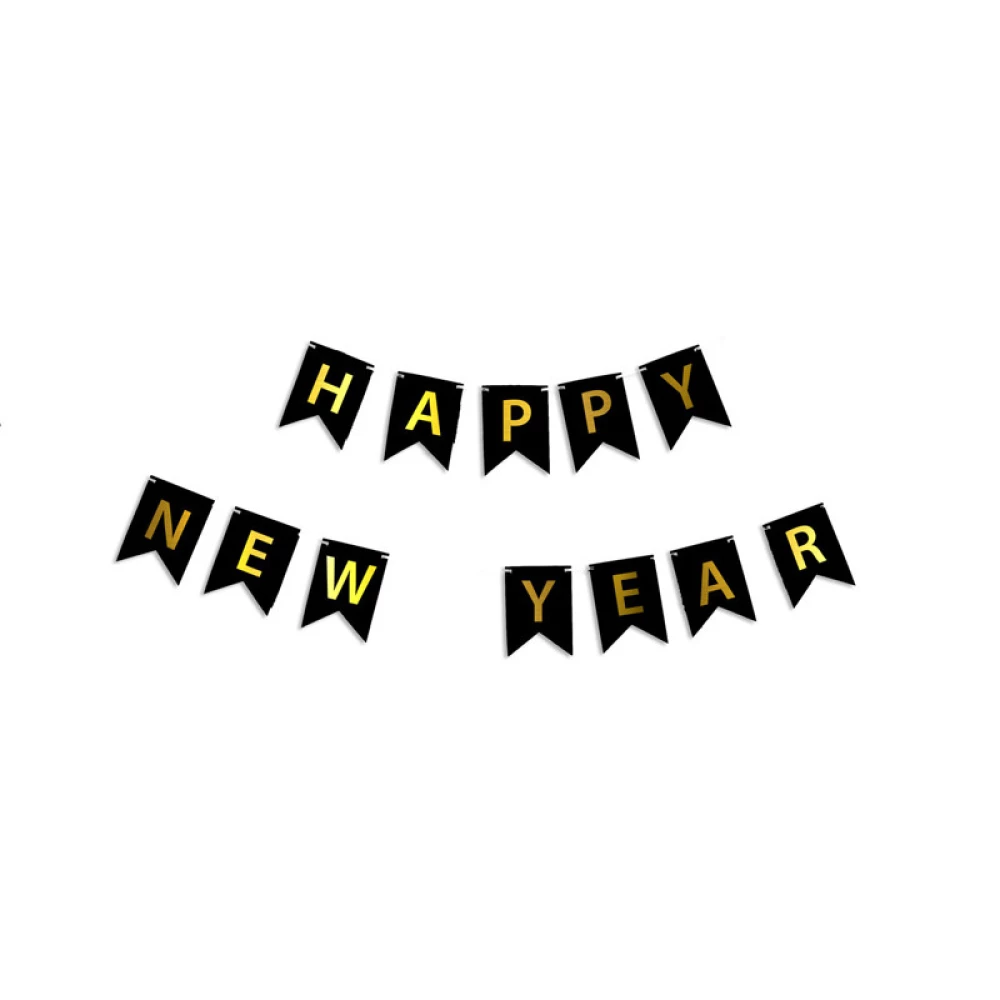Новогодняя гирлянда “Happy New Year“ черно-золотая