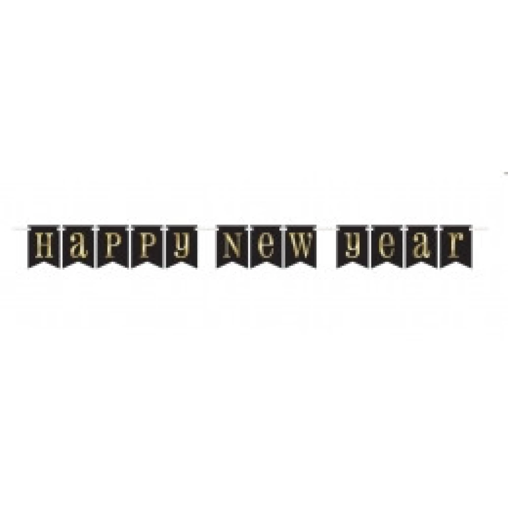 Новогодняя гирлянда “Happy New Year“ черно-золотой фон