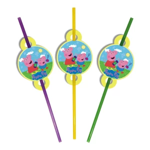 Зображення товара - Коктейльні трубочки з гофрою (10 шт/уп.) Набір Синій, Свинка Пеппа (блакитний)