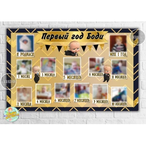 Изображение товара -  Плакат коллаж «12 месяцев» (Босс Молокосос (Укр) дизайн (золото/черный) С фотографиями 120х75см