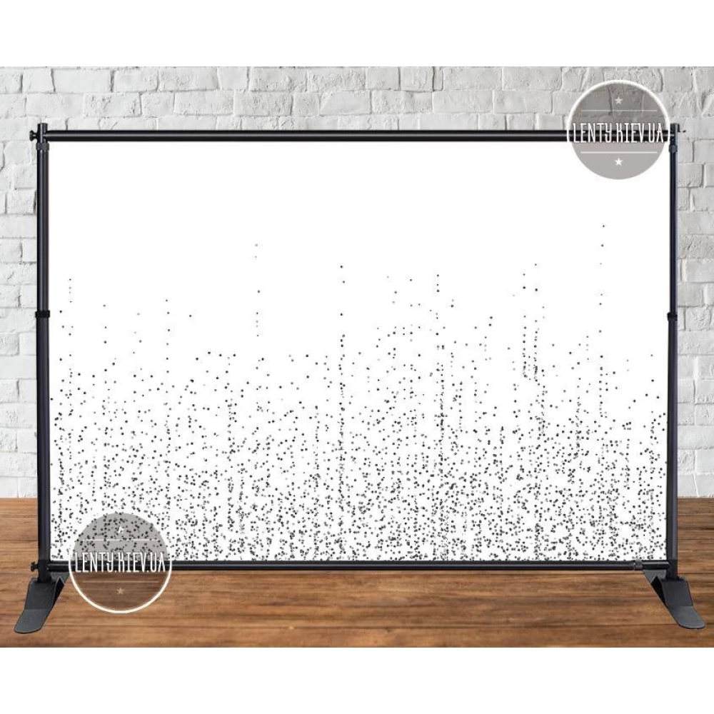 Баннер 3х2м “Белый фон. Серебро / серебряный глиттер, пайетка (имитация)“ без надписи. Фотозона (без капкаса)