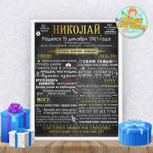 Изображение товара -  Метрика/постер достижений для парня, мужчины на юбилей - черно-золотой А4