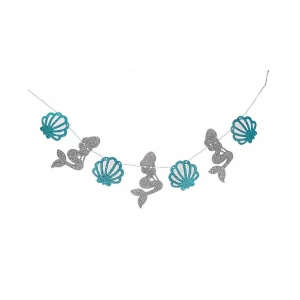 Зображення товара - Гірлянда паперова глітер русалока мушлі 3 метри (срібло, бірюзовий)