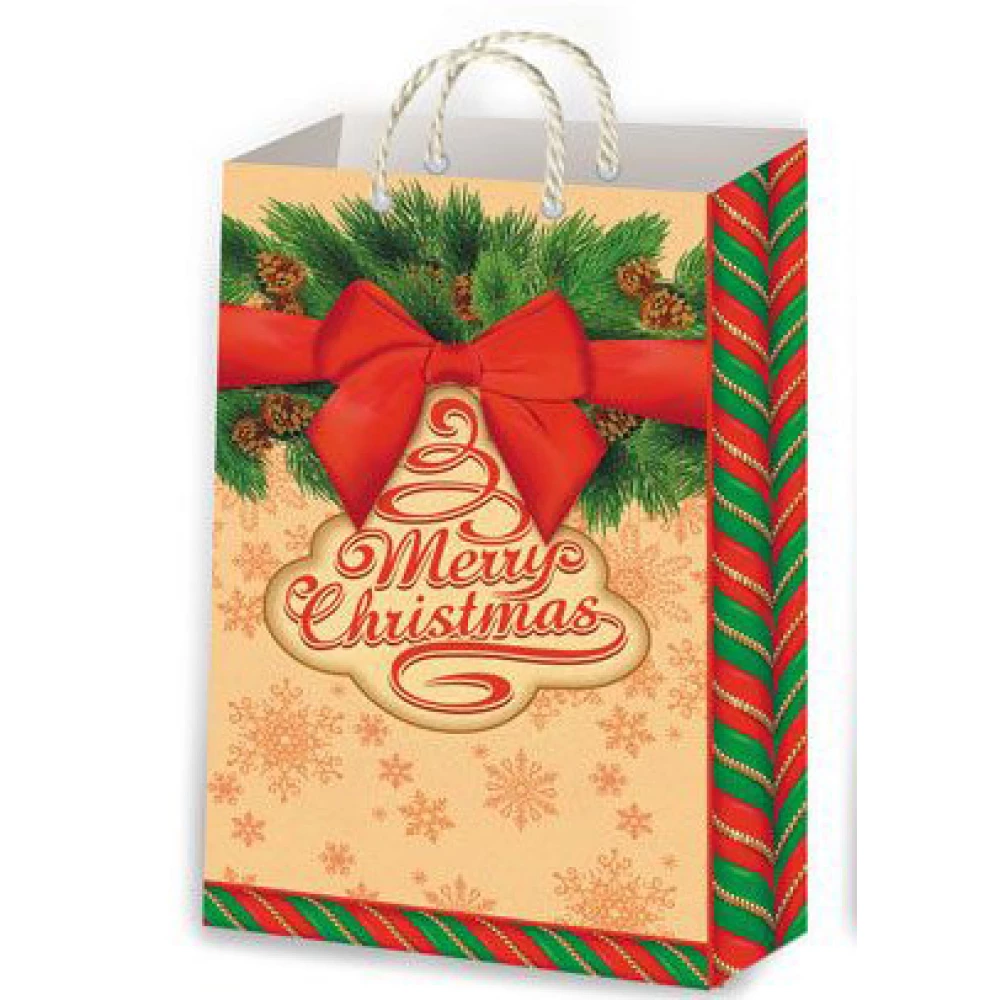 Новогодние пакеты лимитированные 38х24 (П1-Микс-29) merry christmas с бантом (П1-139)