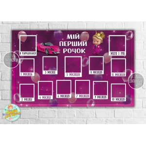 Изображение товара - Плакат-коллаж “Леди Босс Молокосос девочка“ “12 месяцев“ “Мой первый годик“ 120х75 см - Украинский