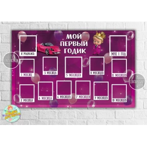 Изображение товара - Плакат-коллаж “Леди Босс/Босс Молокосос девочка“ “12 місяцев“ “Мой первый годик“ 120х75см - Русский