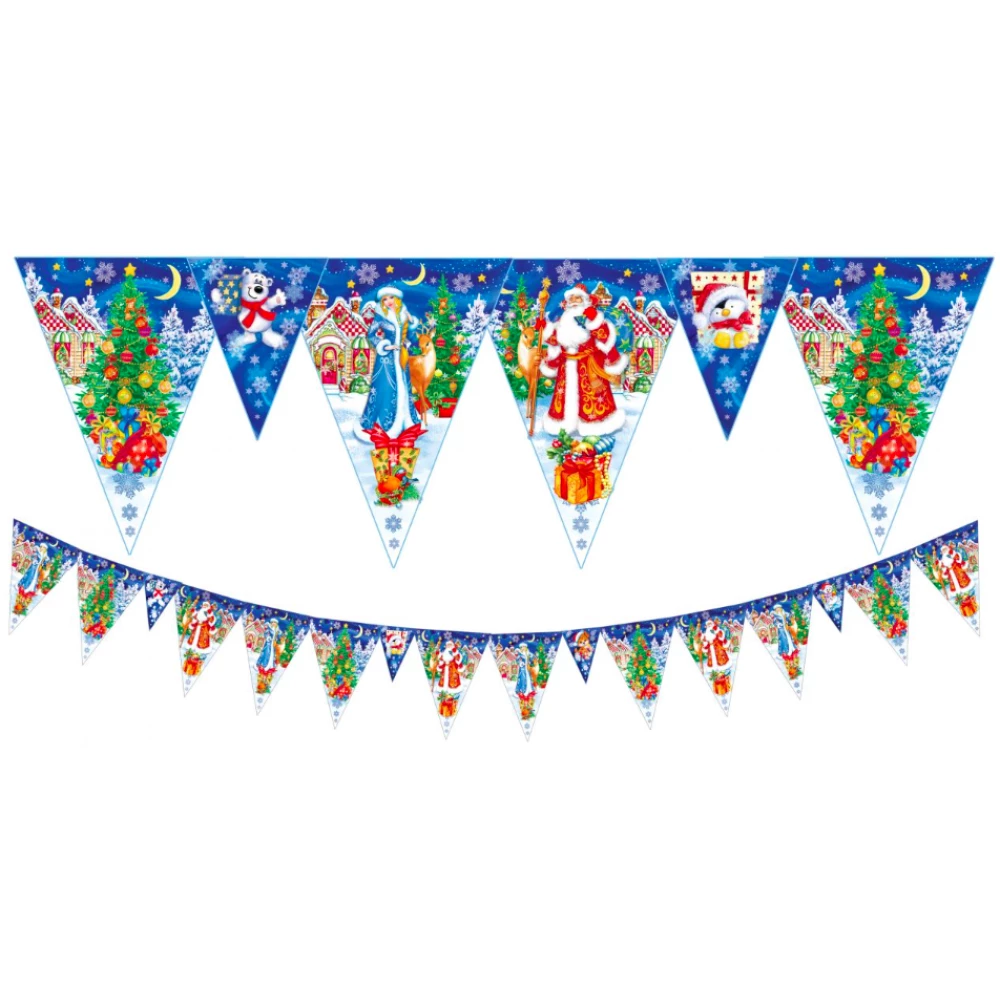 Гирлянда Вымпел “С Новым годом“ (Дед Мороз, Снегурочка,зверята) 240х185мм