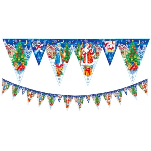 Изображение товара - Гирлянда Вымпел “С Новым годом“ (Дед Мороз, Снегурочка,зверята) 240х185мм
