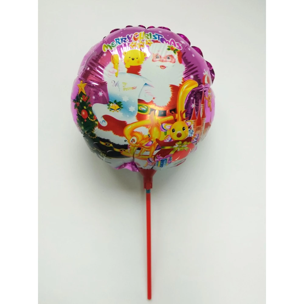 Фольгированный шар круглый на палочке с рисунком новогодним “Дед Мороз“ розовый фон