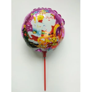 Изображение товара - Фольгированный шар круглый на палочке с рисунком новогодним “Дед Мороз“ розовый фон