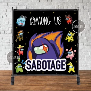 Изображение товара - Баннер 2х2м “Амонг ас. Саботаж“ с люверсами. Фотозона (виниловый) на день рождения -