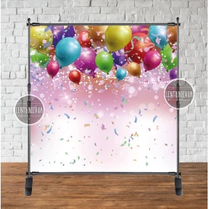 Изображение товара - Баннер 2х2м “Сиреневый фон, воздушные шары. Праздничный“ - для праздничной фотозоны (Без каркаса)