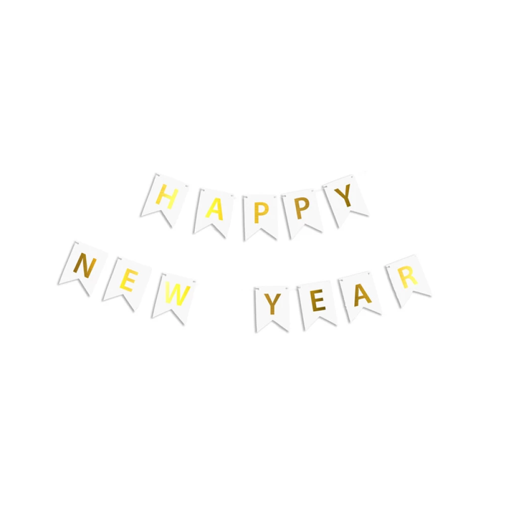 Новогодняя гирлянда “Happy New Year“ бело-золотая