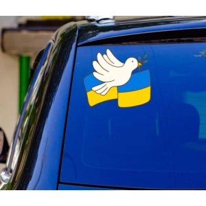 Изображение товара - Патриотическая наклейка на машину “Голубь мира. ЖБ Флаг“ 21х18 см - на стекло /авто/автомобиль/машину