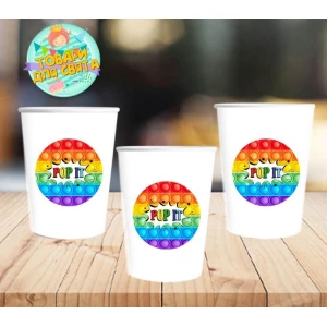Изображение товара -  Стаканчики бумажные с круглой наклейкой “Поп ит“ (поштучно) одноразовые