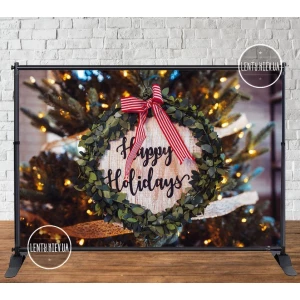 Изображение товара -  Баннер Новогодний 3х2м (Новогодний венок Happy Holidays) - Фотозона (виниловый) (каркас отдельно) -