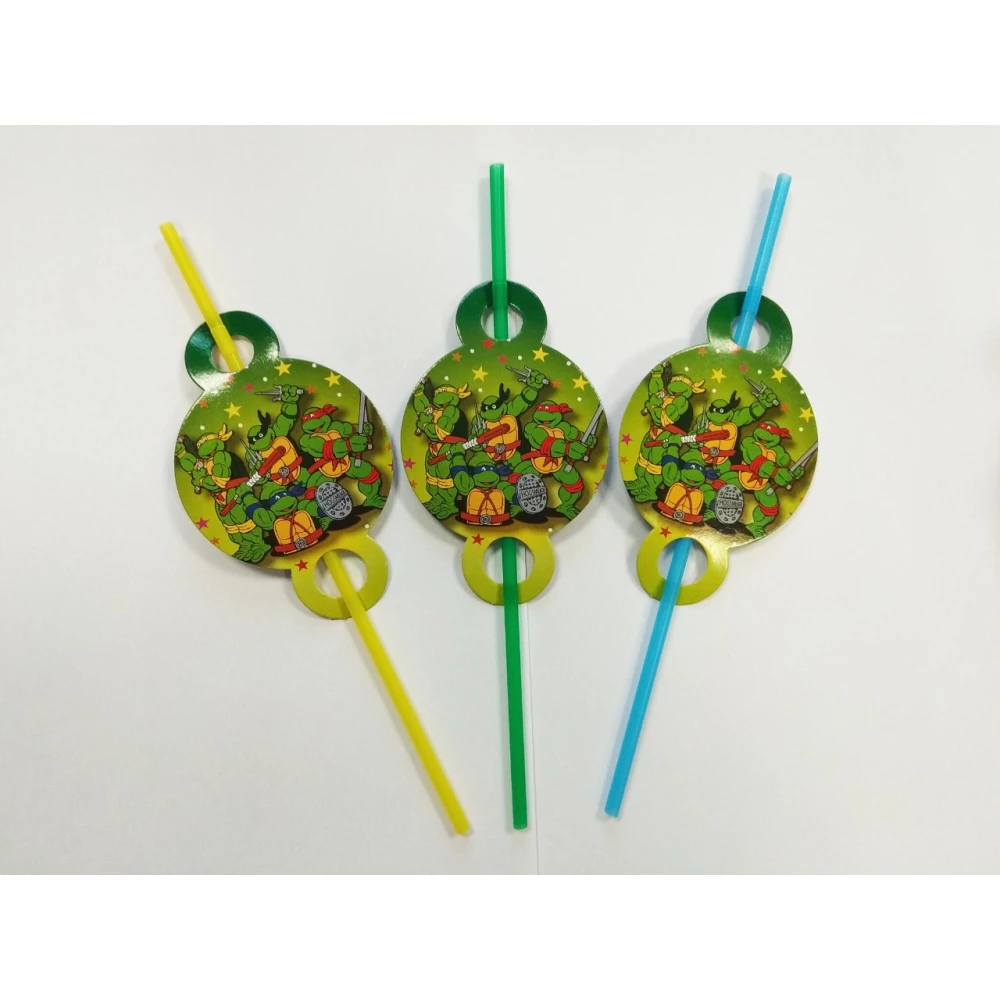 Коктейльные трубочки средние и большие с гофрой (10 шт./уп.) - Черепашки Ниндзя салатовый (Накладки большие)