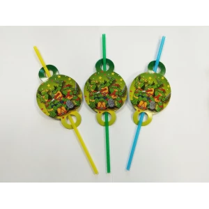 Изображение товара -  Коктейльные трубочки средние и большие с гофрой (10 шт./уп.) - Черепашки Ниндзя салатовый (Накладки большие)