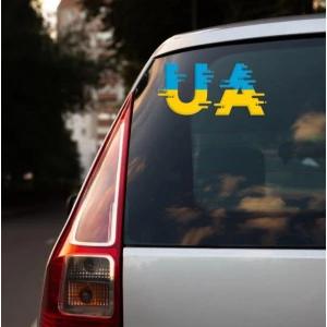 Изображение товара - Патриотическая наклейка на авто / машину “UA“ 25х12 см в украинском стиле на стекло