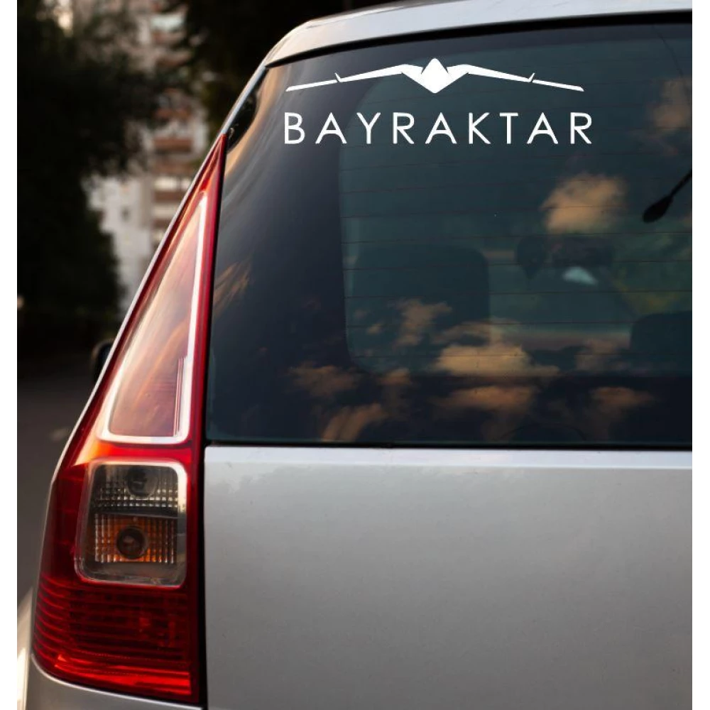 Патриотическая наклейка на авто / машину “Байрактар“ 20х6 см в украинском стиле на стекло
