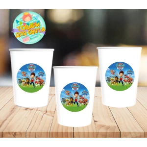 Изображение товара -  Стаканчики “Щенячий патруль“ белые бумажные с круглой наклейкой (поштучно) одноразовые