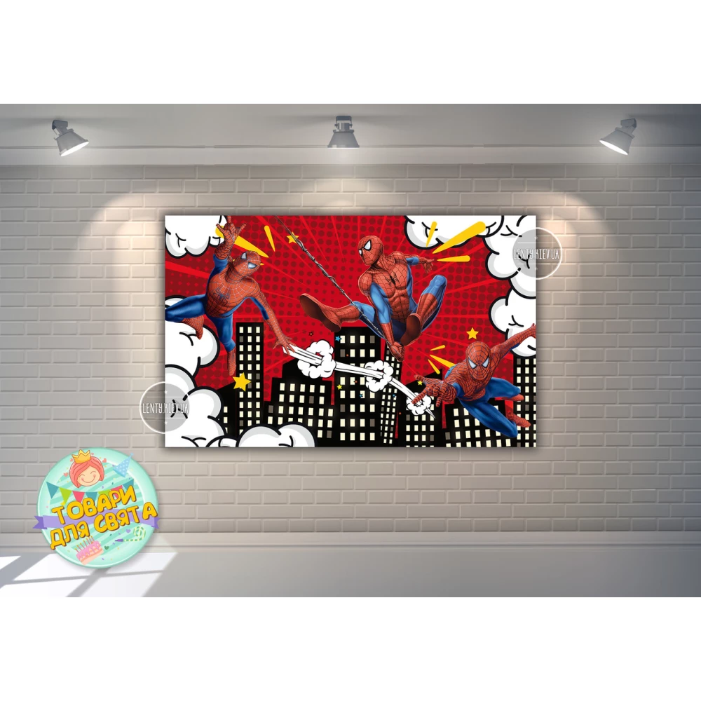 Плакат “Спайдермен / Человек-Паук“ (красно-белый - комикс-стиль) 120х75 см для Кенди - бара Тематический -