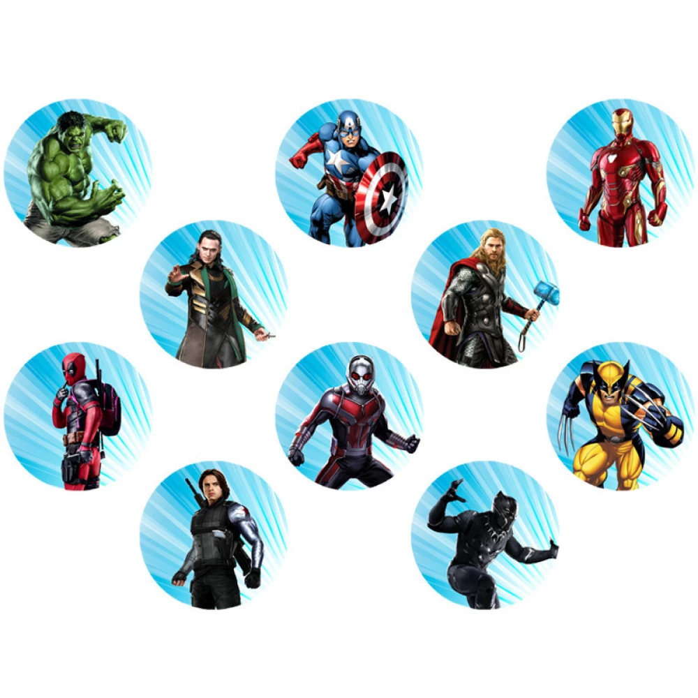 Топперы для кексов Супергерои Марвел, маффинов, капкейков (10 шт)-