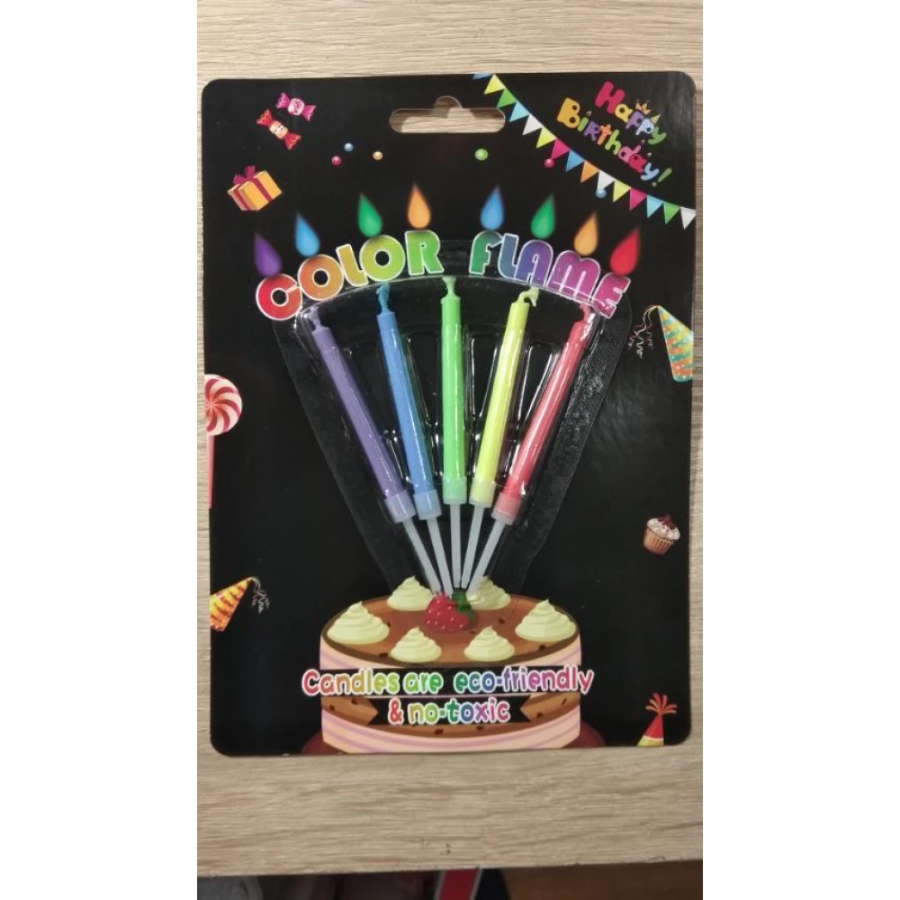 Різнокольорові свічки (5 штук) з різнокольоровими вогниками