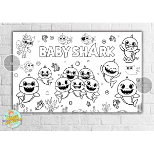 Зображення товара - Плакат - Розмальовка “Акулята / бебі шарк“ 120x75 см