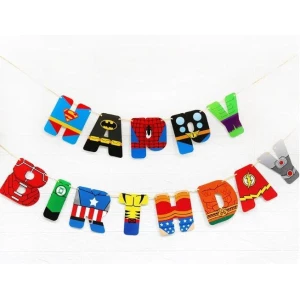 Изображение товара -  Гирлянда Happy Birthday фигурная в стиле “Супергерои“ (разноцветные фигурки) до 4,5-х метров
