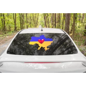 Изображение товара -  Патриотическая наклейка на авто / машину “Силуэт Украины с сердцем“ 60х40см на стекло / автомобиль / машину